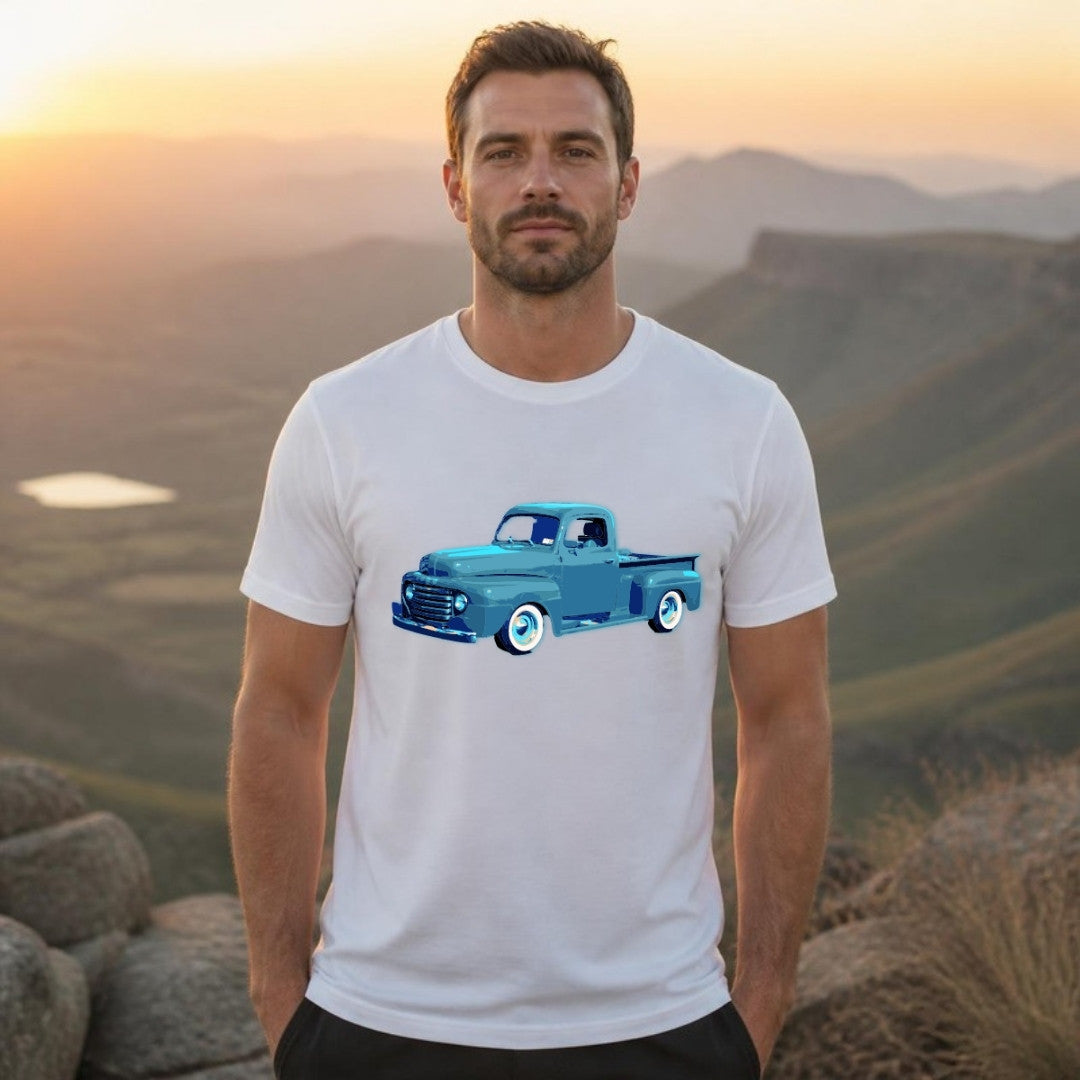 1949 classic pickup tee worn outdoors - 12 Seconds Apparel