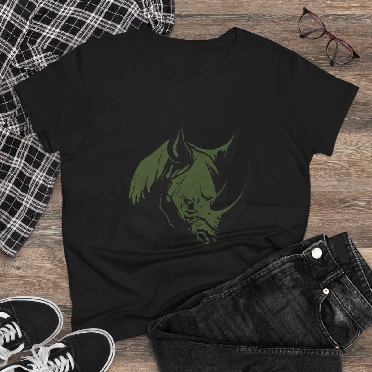 Black Ink Rhino T-Shirt for Women — African Wildlife Tee