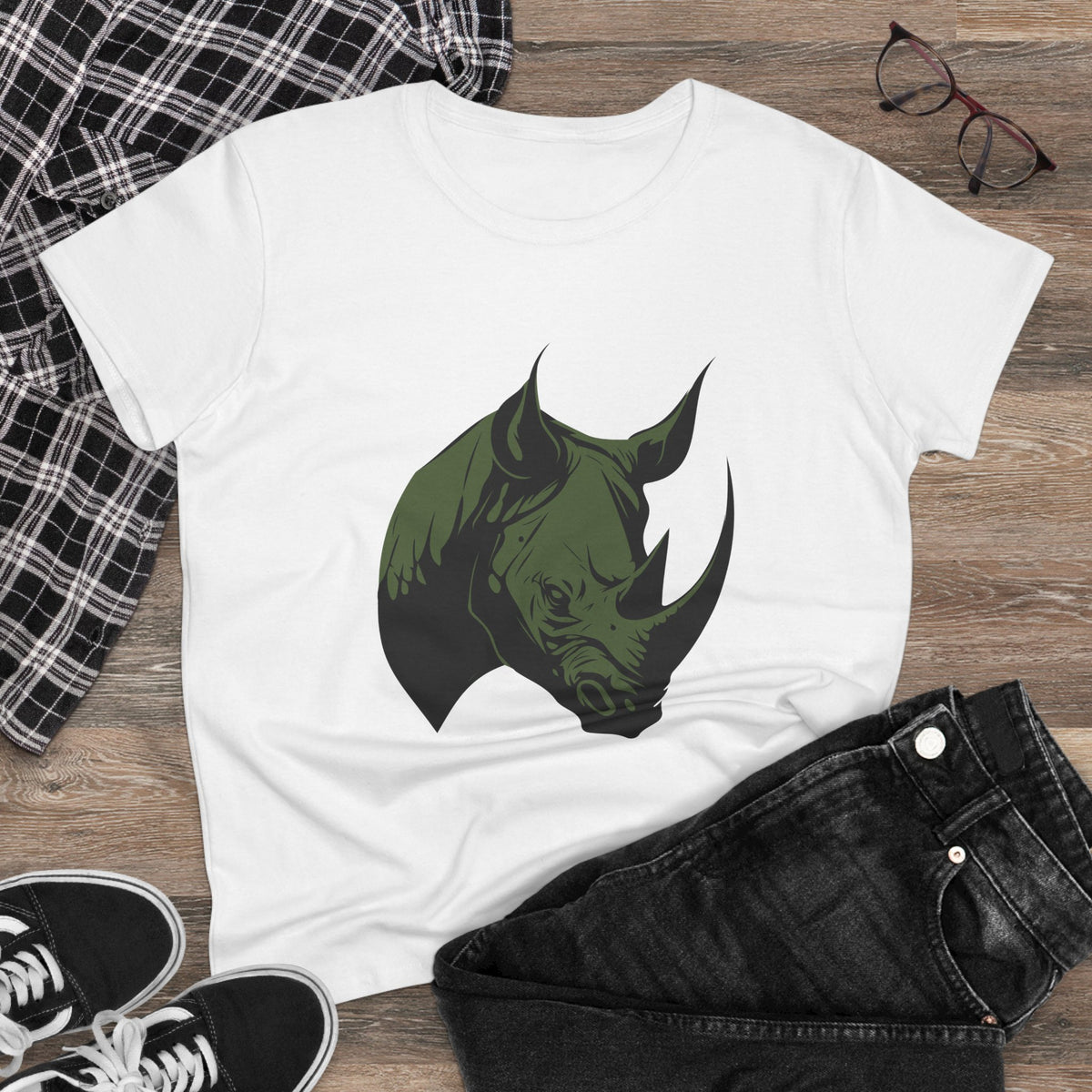 Black Ink Rhino T-Shirt for Women — African Wildlife Tee