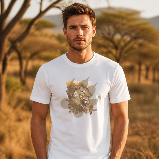Man wearing the Spoor Lion tee in the bushveld - 12 Seconds Apparel